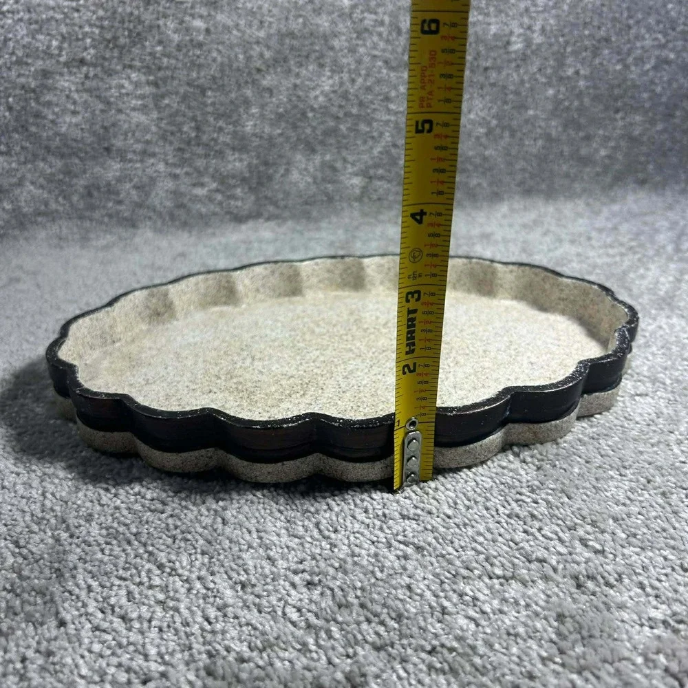 Vanity Tray Beige Scalloped Oval Speckled Faux Stone Home Decor